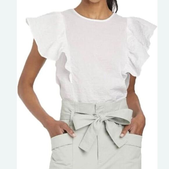 A New Day white ruffled sleeve popover top small - Picture 1 of 8